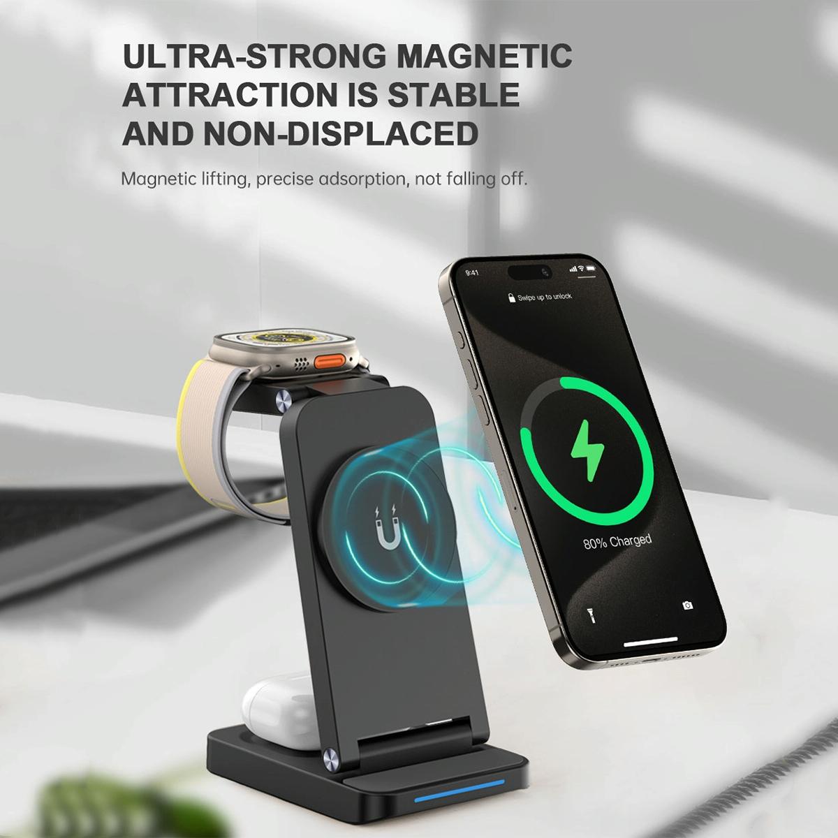 3 In 1 Magnetic Wireless Charger Stand - Black 6
