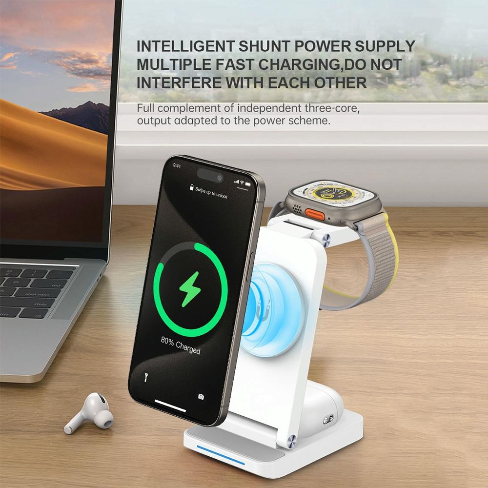 3 In 1 Magnetic Wireless Charger Stand - Black 7