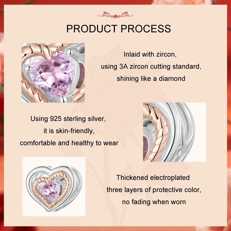 925 Sterling Silver Rose Gold Heart Hollow Diy Beads 5