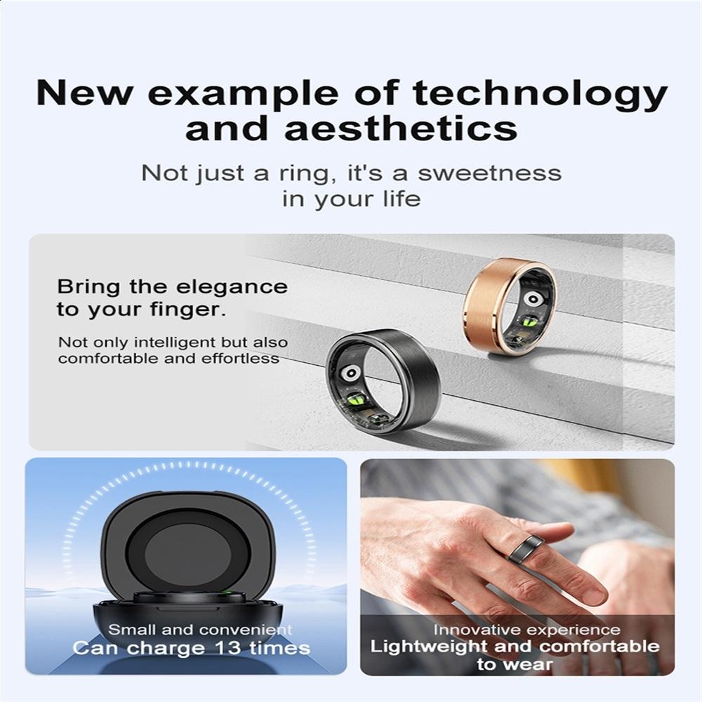 Smart Ring With Heart Rate Blood Oxygen Sleep & Sports Modes - Size 10 - Black 7