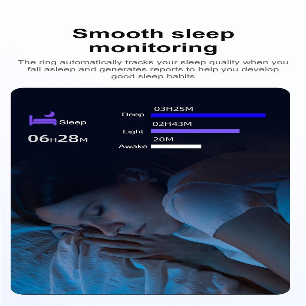 Smart Ring With Heart Rate Blood Oxygen Sleep & Sports Modes - Size 10 - Black 9