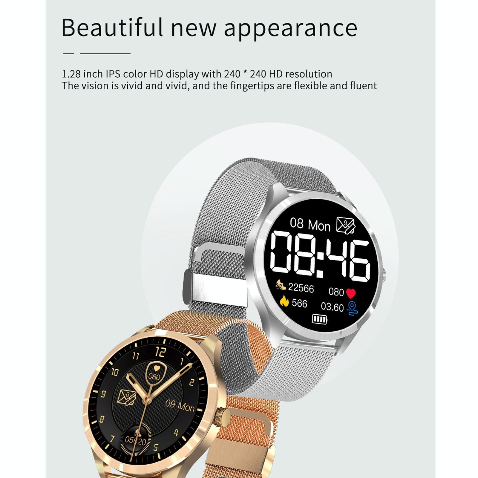 1.28 Inch Ips Colour Screen Ip67 Waterproof Smart Watch Support Blood Pressure Monitoring / Heart Rate Monitoring / Sleep Monitoring - Black Gold 3