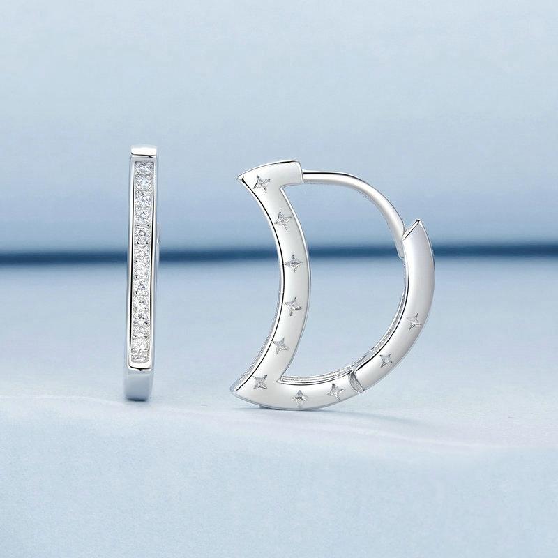 925 Sterling Silver Platinum Plated Zircon Crescent Earrings 3