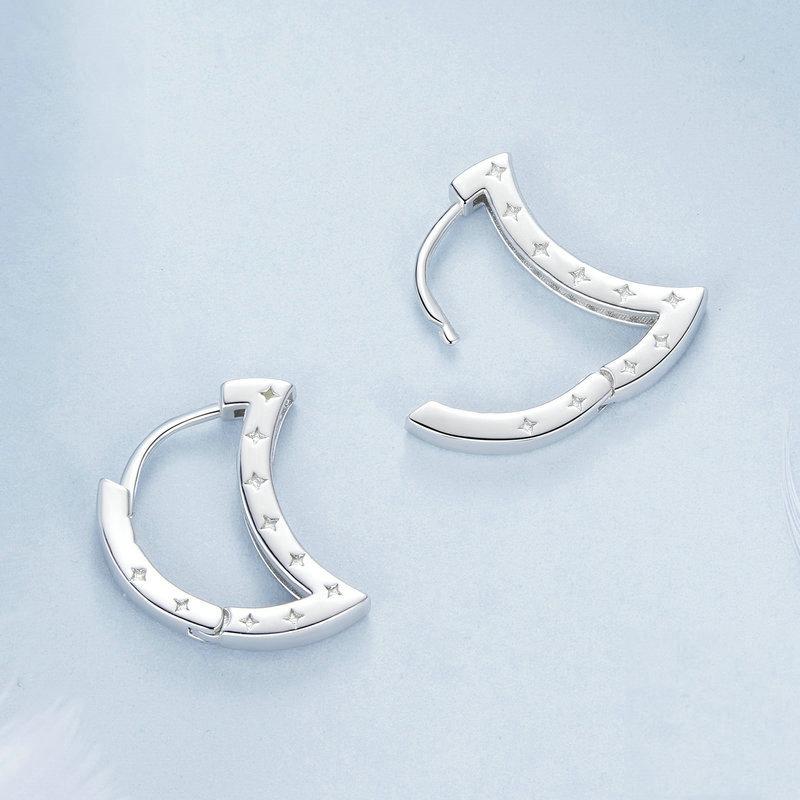 925 Sterling Silver Platinum Plated Zircon Crescent Earrings 4