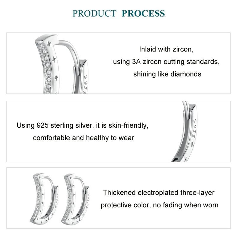 925 Sterling Silver Platinum Plated Zircon Crescent Earrings 5