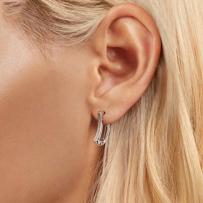 925 Sterling Silver Platinum Plated Zircon Crescent Earrings 7