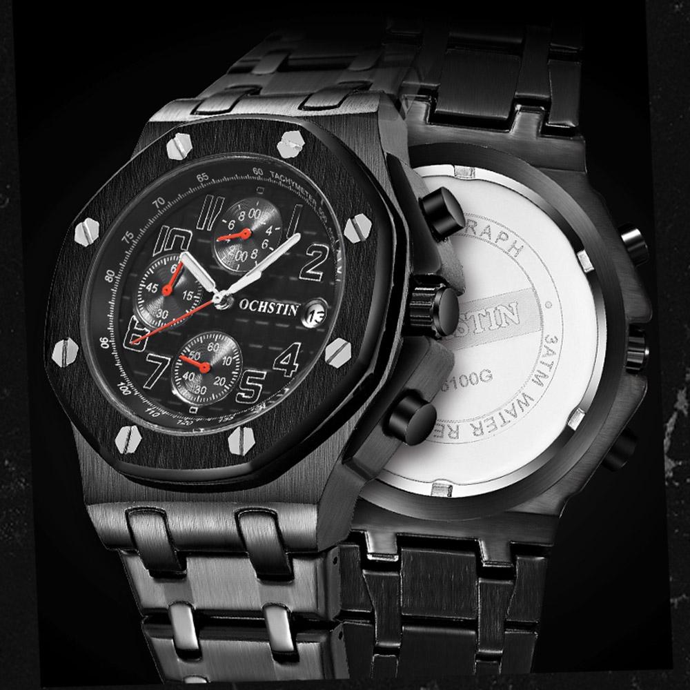 Waterproof Luminous Men Watch with Steel Strap - 6100d - Black + Rose Gold 5