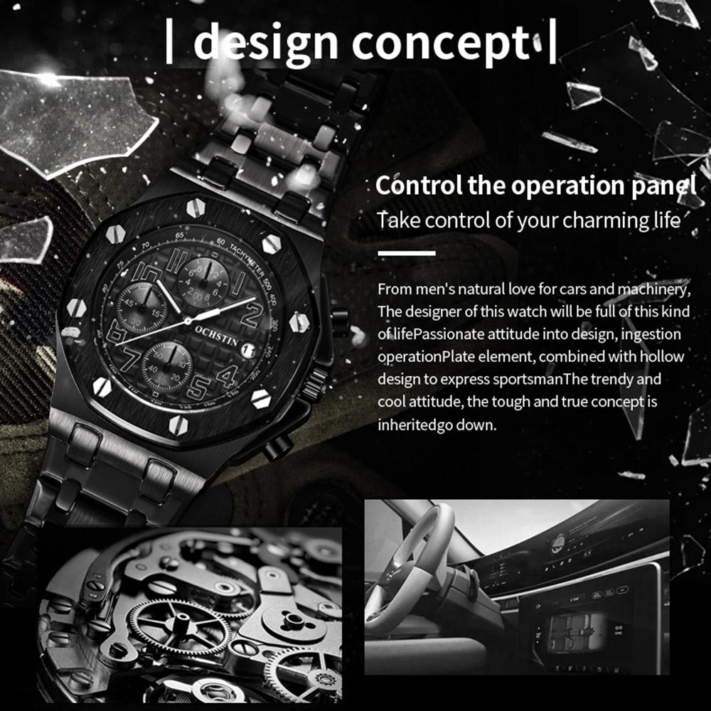 Waterproof Luminous Men Watch with Steel Strap - 6100d - Black + Rose Gold 6