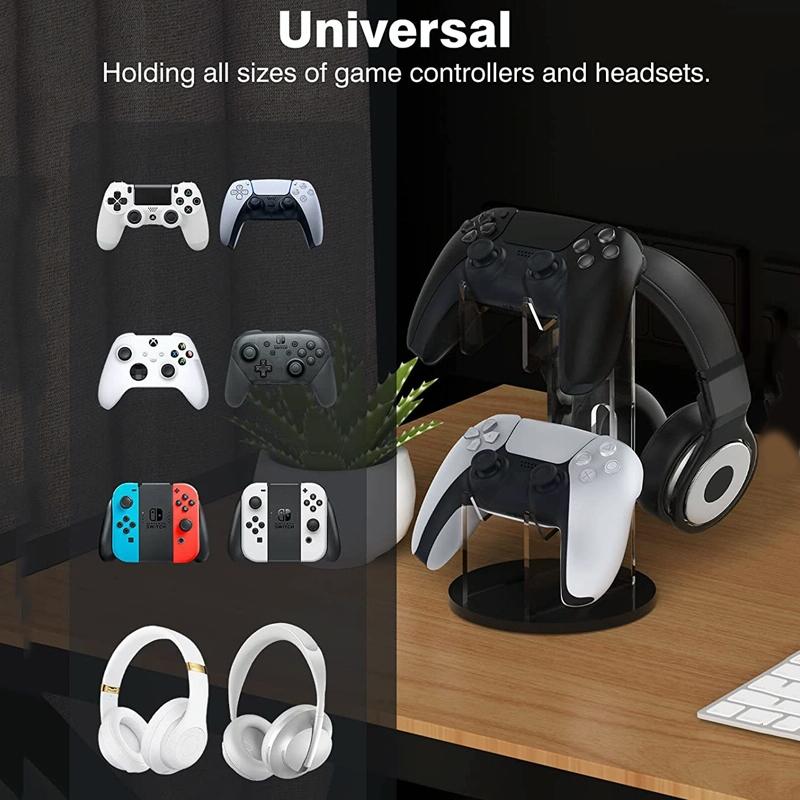 Black Acrylic Game Controller Display Stand With Headphone Hanger 3