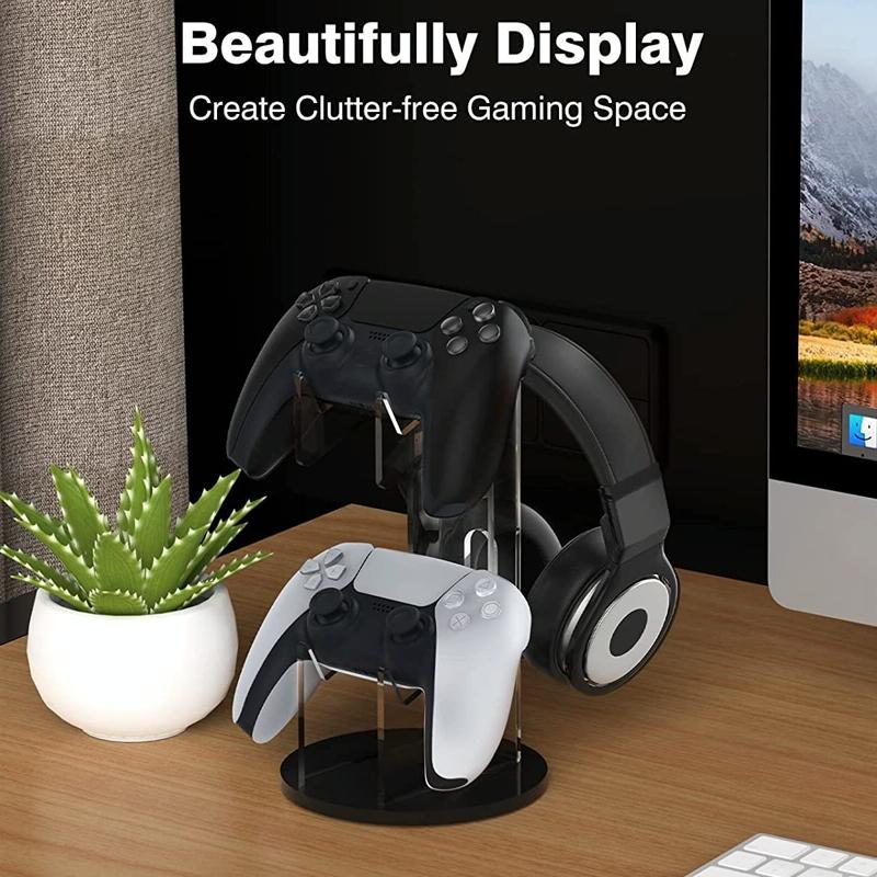 Black Acrylic Game Controller Display Stand With Headphone Hanger 6