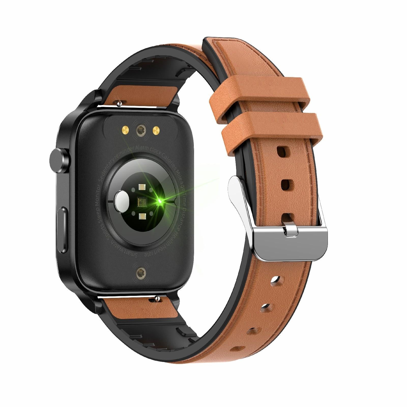 1.7 Inch Hd Square Screen Leather Strap Smart Watch Supports Body Temperature Monitoring / Blood Oxygen Monitoring - Black 4