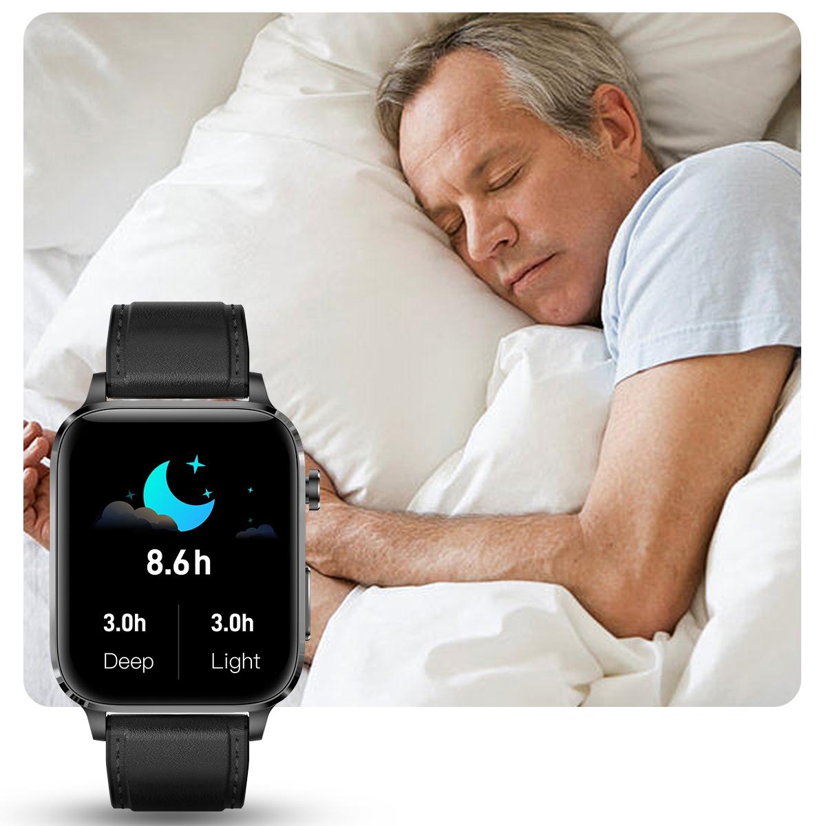 1.7 Inch Hd Square Screen Leather Strap Smart Watch Supports Body Temperature Monitoring / Blood Oxygen Monitoring - Black 6