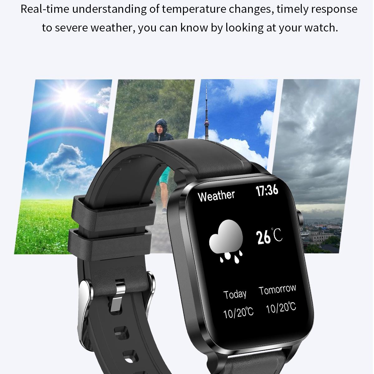 1.7 Inch Hd Square Screen Leather Strap Smart Watch Supports Body Temperature Monitoring / Blood Oxygen Monitoring - Black 7
