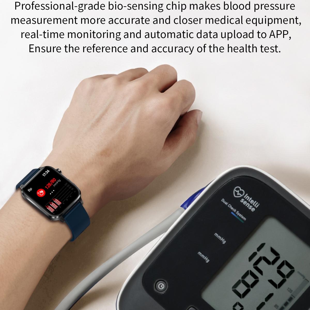 1.7 Inch Hd Square Screen Leather Strap Smart Watch Supports Body Temperature Monitoring / Blood Oxygen Monitoring - Black 12