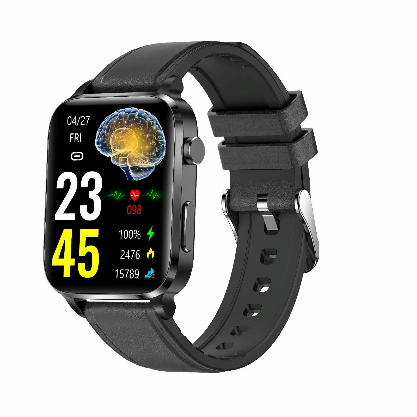 1.7 Inch Hd Square Screen Leather Strap Smart Watch Supports Body Temperature Monitoring / Blood Oxygen Monitoring - Black 13