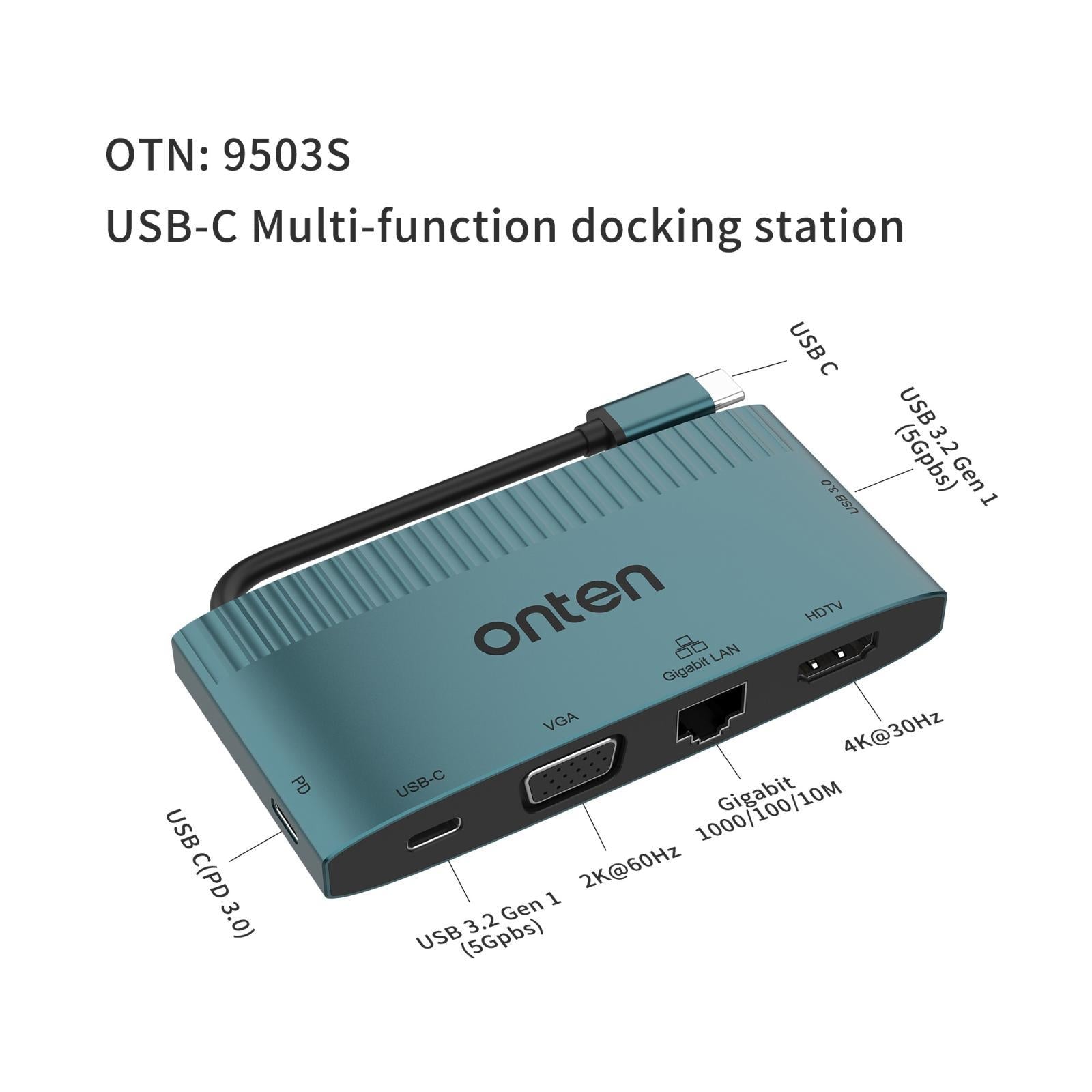 6-In-1 Usb-C Docking Station With Hdtv Vga Gigabit Data Pd 3.0 Usb 3.0 5