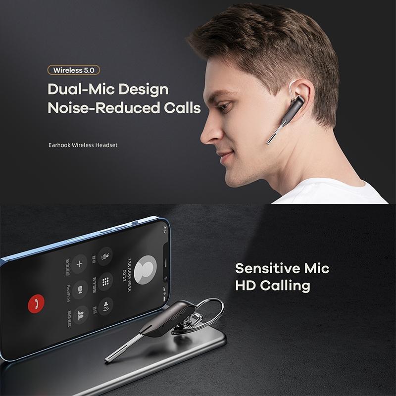 Wireless Metal Bluetooth Earphone with Noise Reduction - Black 5