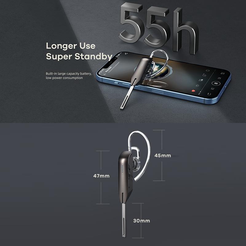 Wireless Metal Bluetooth Earphone with Noise Reduction - Black 6