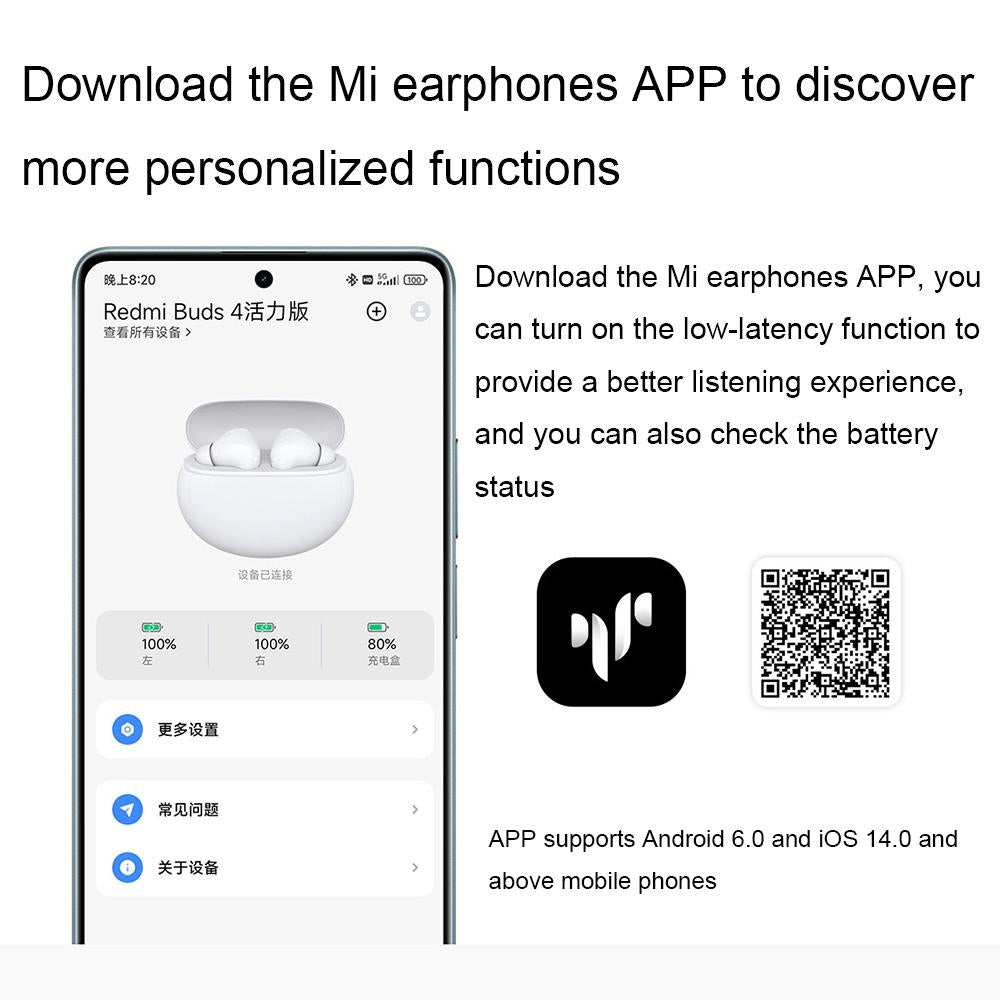 Waterproof Redmi Buds 4 Vitality Wireless Earphone with Bluetooth Calling and Noise Reduction - White 7