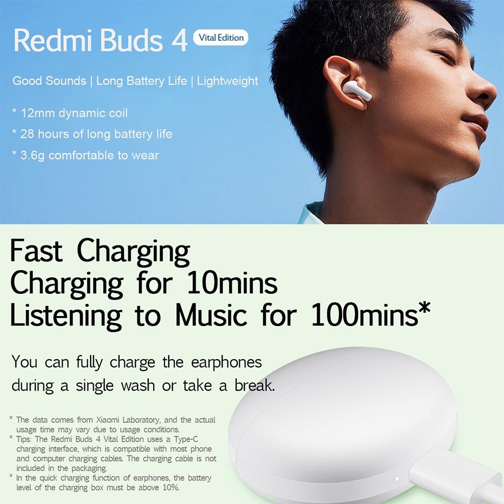 Waterproof Redmi Buds 4 Vitality Wireless Earphone with Bluetooth Calling and Noise Reduction - White 10