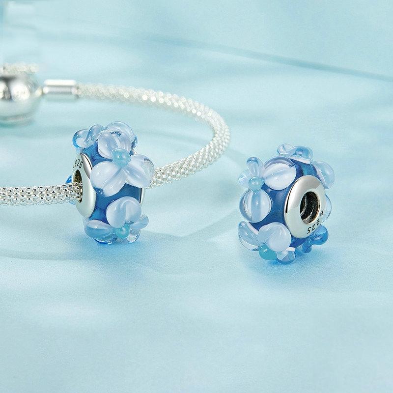 925 Sterling Silver Blue Flower Glass Bead Diy Jewelry 3