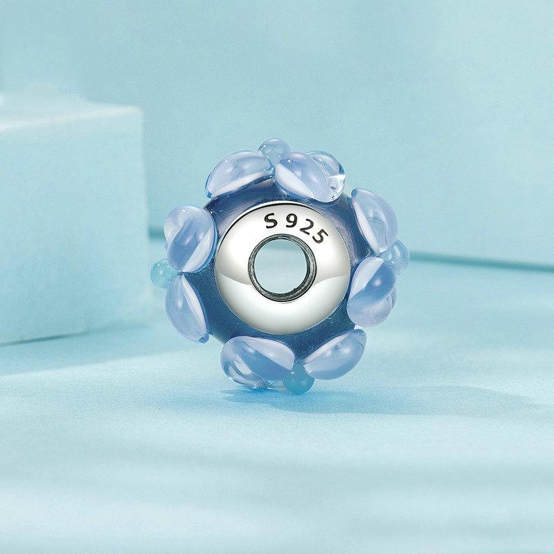 925 Sterling Silver Blue Flower Glass Bead Diy Jewelry 4