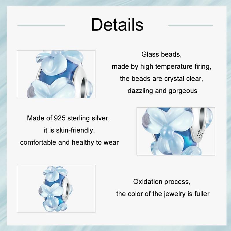 925 Sterling Silver Blue Flower Glass Bead Diy Jewelry 5