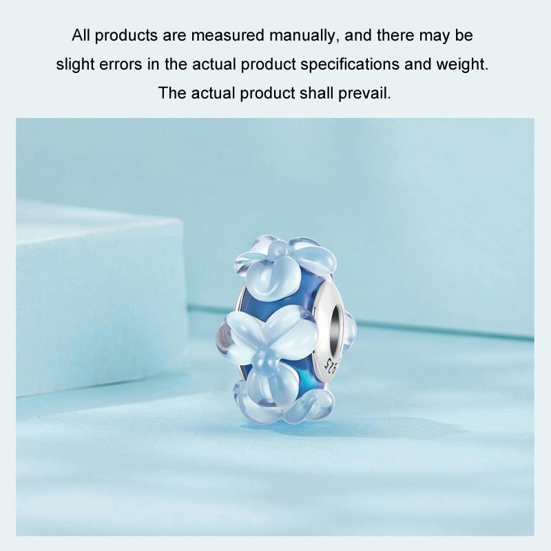 925 Sterling Silver Blue Flower Glass Bead Diy Jewelry 6