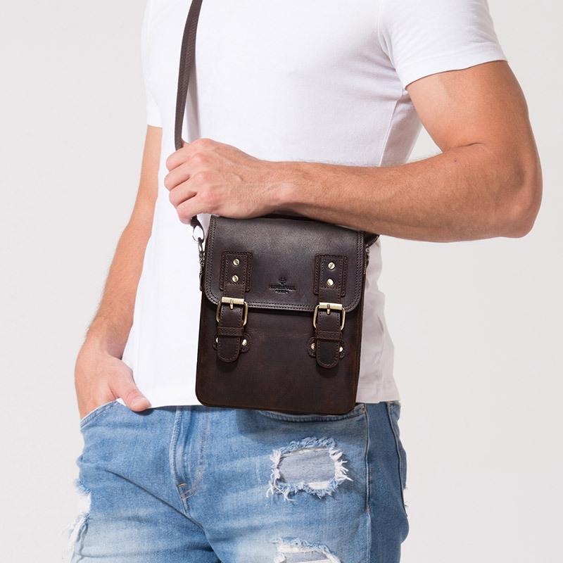 Brown Leather Crossbody Backpack For Men 9