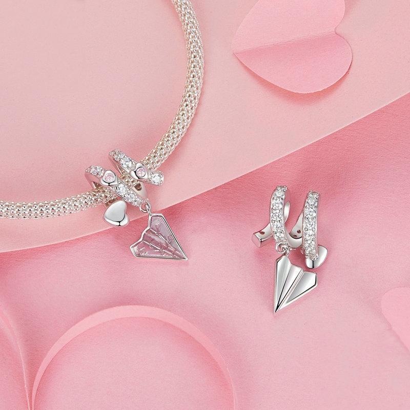 925 Sterling Silver Paper Airplane Love Letter Pendant 4