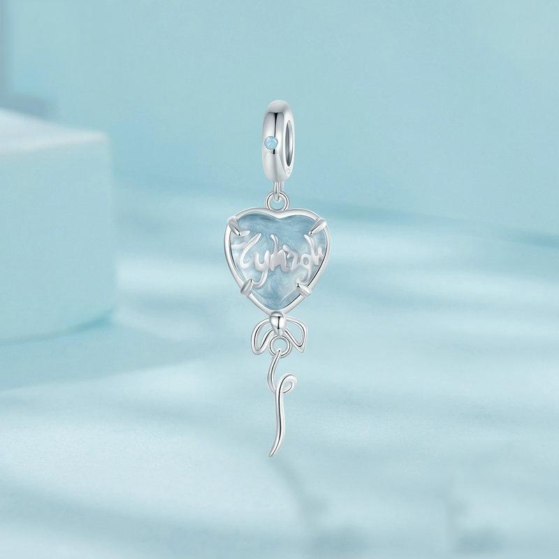 925 Sterling Silver Blue Heart Balloon Diy Beads 3