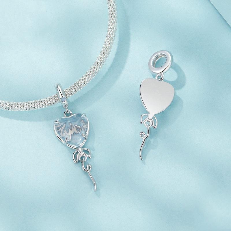 925 Sterling Silver Blue Heart Balloon Diy Beads 4
