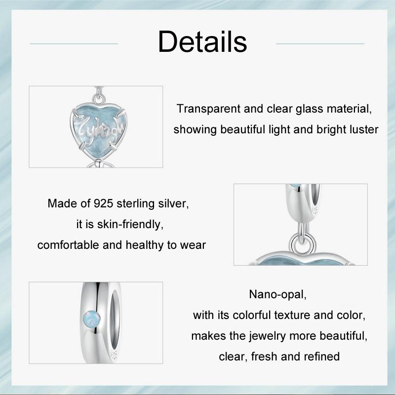 925 Sterling Silver Blue Heart Balloon Diy Beads 5