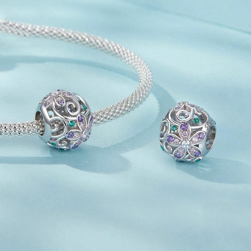 925 Sterling Silver Platinum Plated Hollow Flower Vine Diy Beads 4