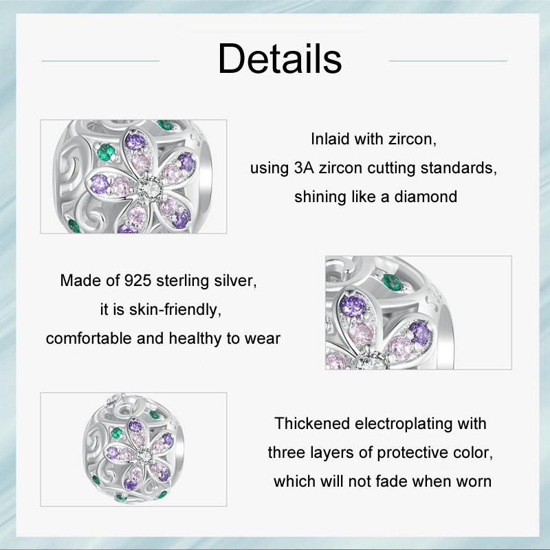 925 Sterling Silver Platinum Plated Hollow Flower Vine Diy Beads 5