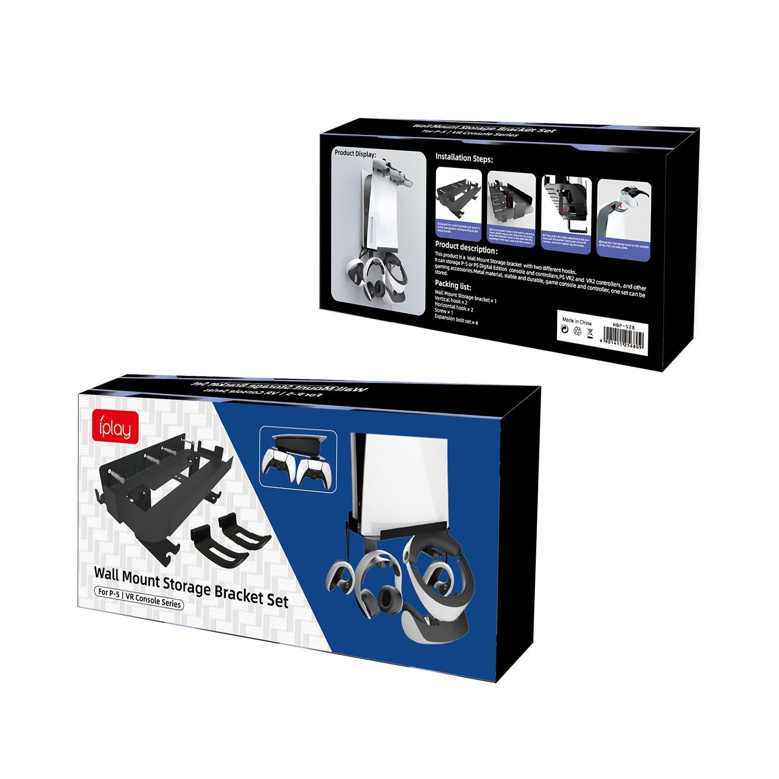 Wall-Mounted Bracket For Ps5 Console With Controller Vr Glasses And Headphone Storage - Black 10