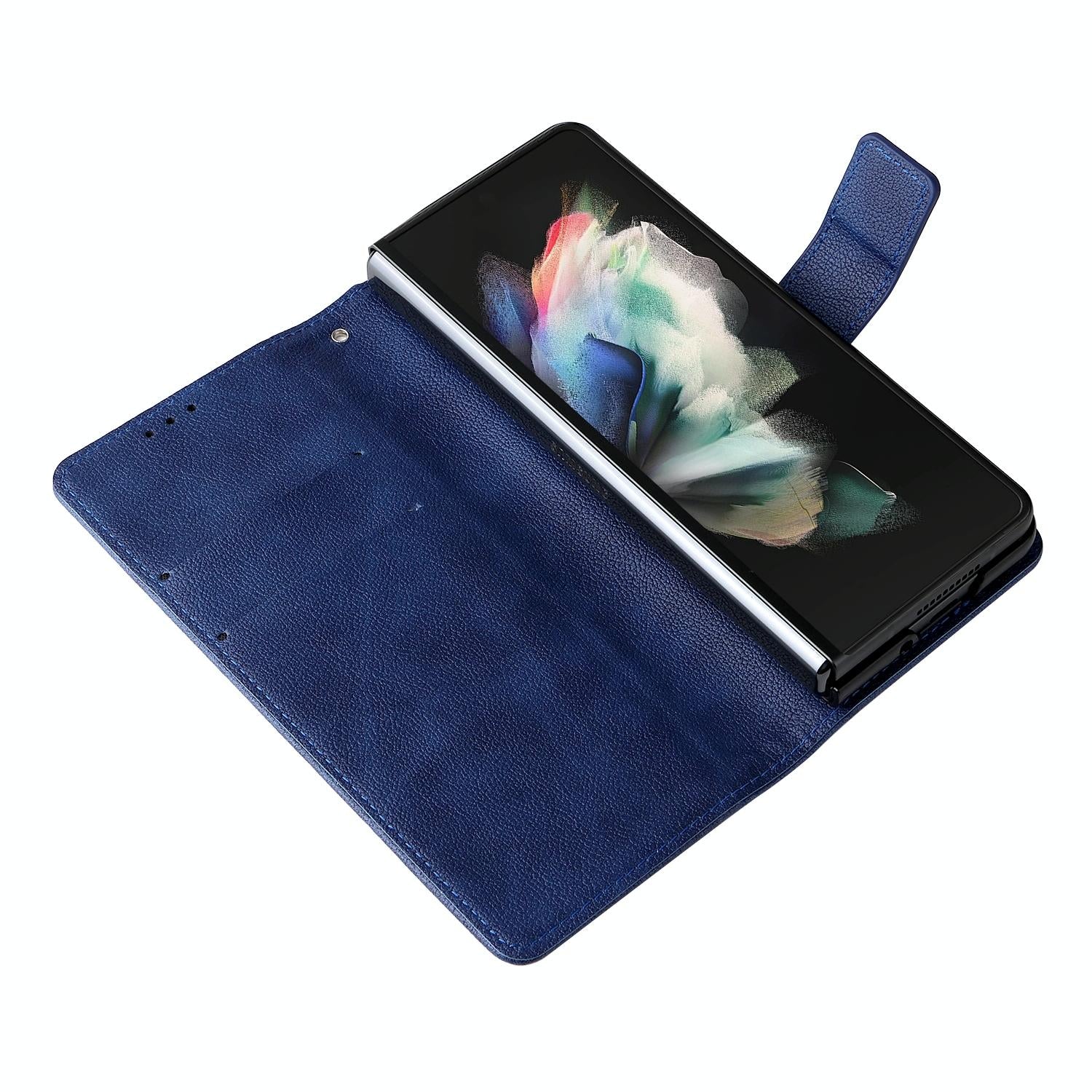For Samsung Galaxy Z Fold4 5G Leather Flip Case With Pen Slot - Mint Blue 6