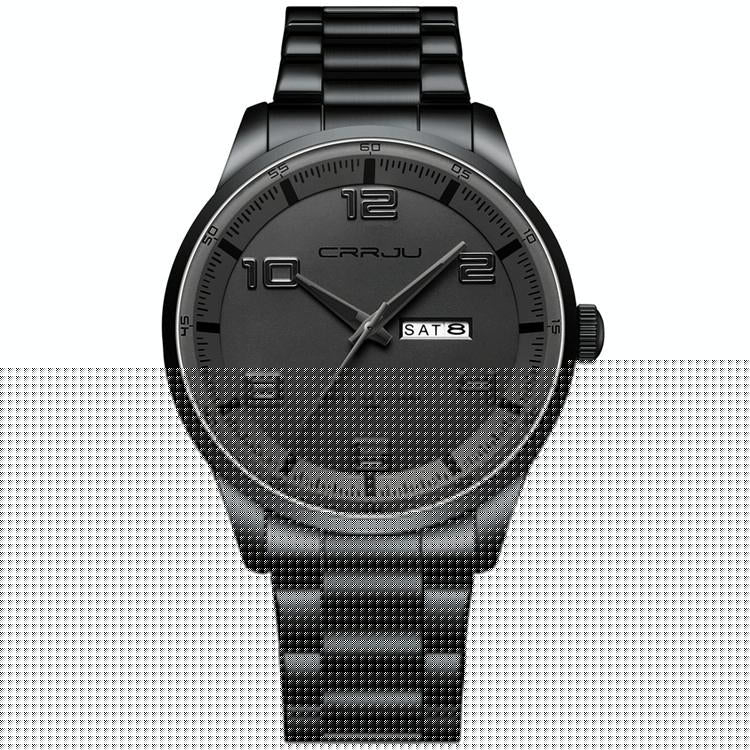Waterproof Men Business Watch with Calendar and Steel Strap - Black