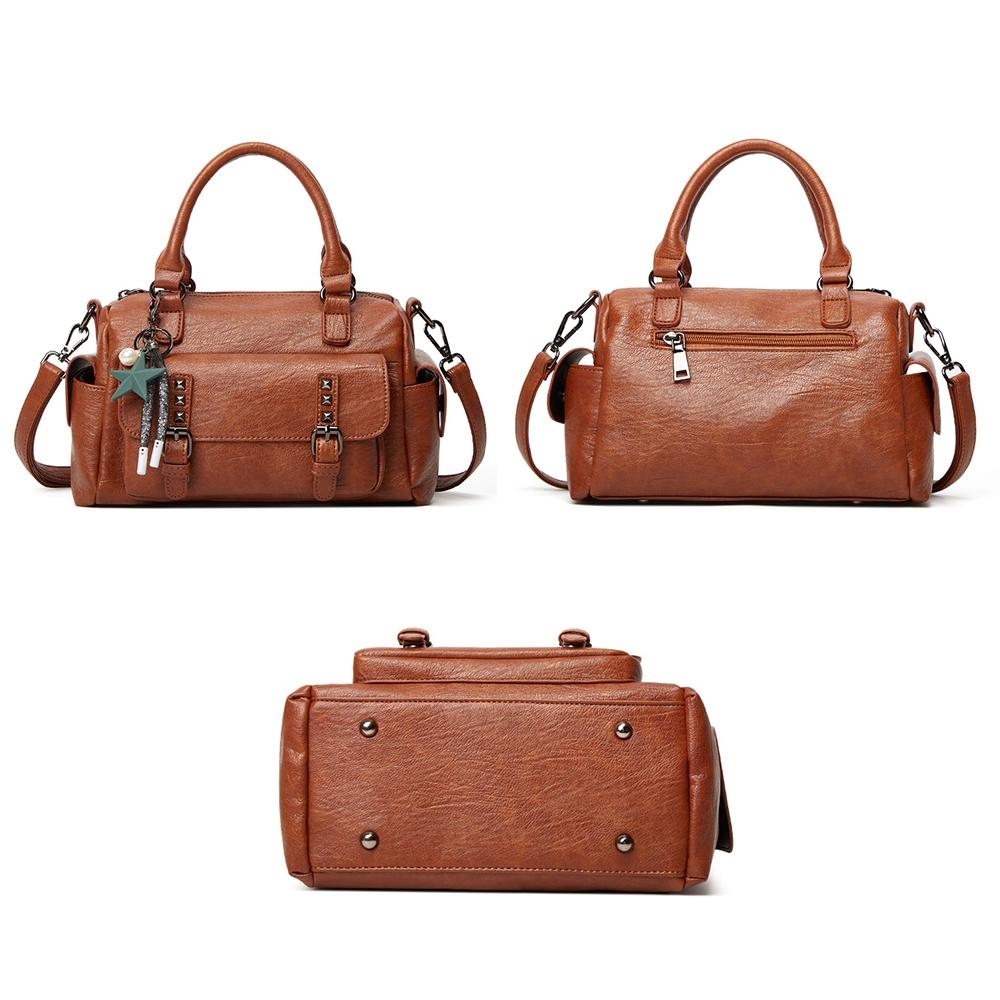 Large Capacity Crossbody Shoulder Bag in Pebbled Leather - Claret 5