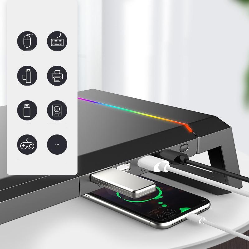 Foldable Laptop Stand with Rgb Lighting & Usb Expansion - Monitor Rack - Moonlight White 6