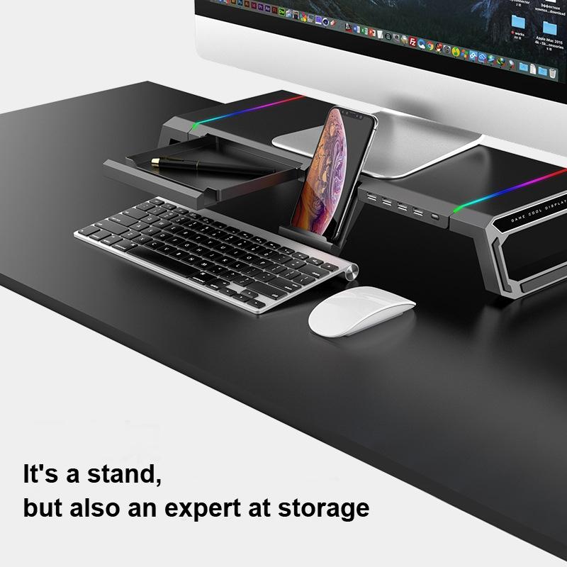 Foldable Laptop Stand with Rgb Lighting & Usb Expansion - Monitor Rack - Moonlight White 9