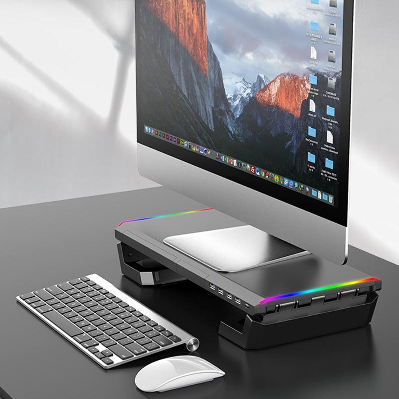 Foldable Laptop Stand with Rgb Lighting & Usb Expansion - Monitor Rack - Moonlight White 12