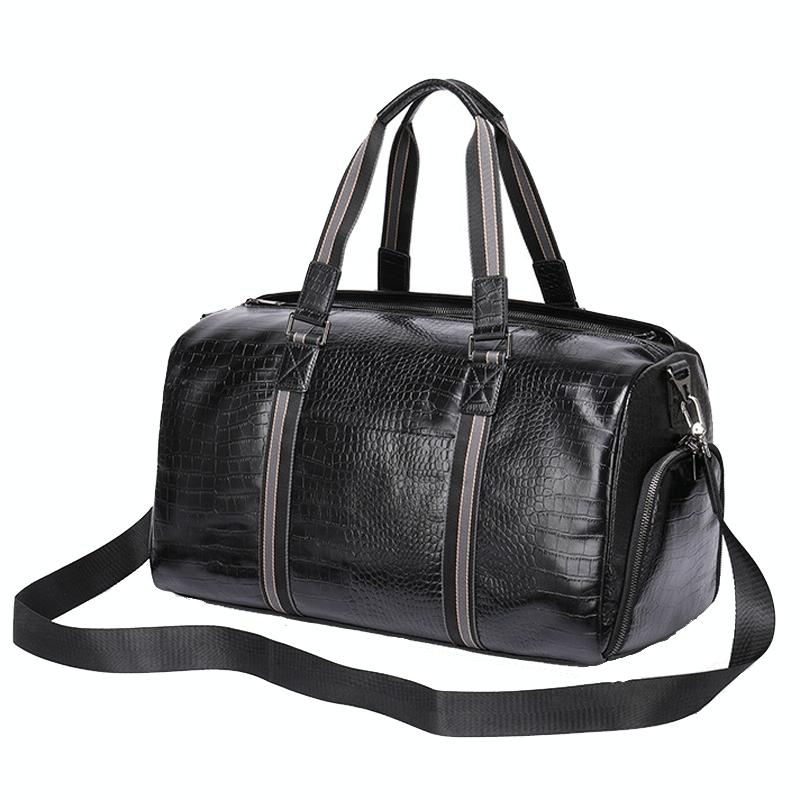 Multifunctional Leather Duffel Bag for Travel - Crocodile Print 3