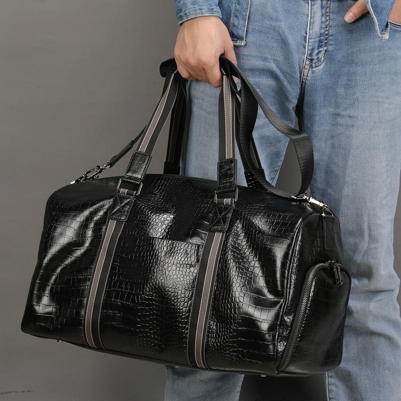 Multifunctional Leather Duffel Bag for Travel - Crocodile Print 5