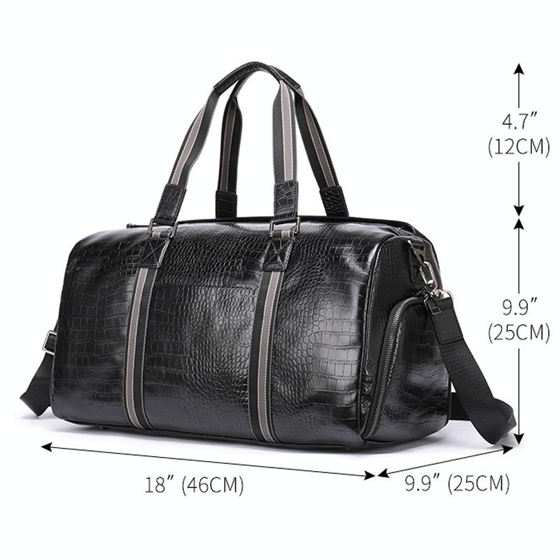 Multifunctional Leather Duffel Bag for Travel - Crocodile Print 6
