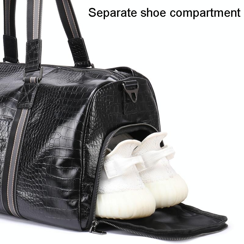 Multifunctional Leather Duffel Bag for Travel - Crocodile Print 8