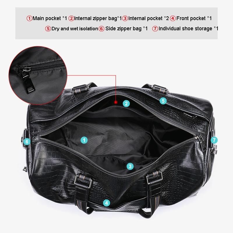 Multifunctional Leather Duffel Bag for Travel - Crocodile Print 9