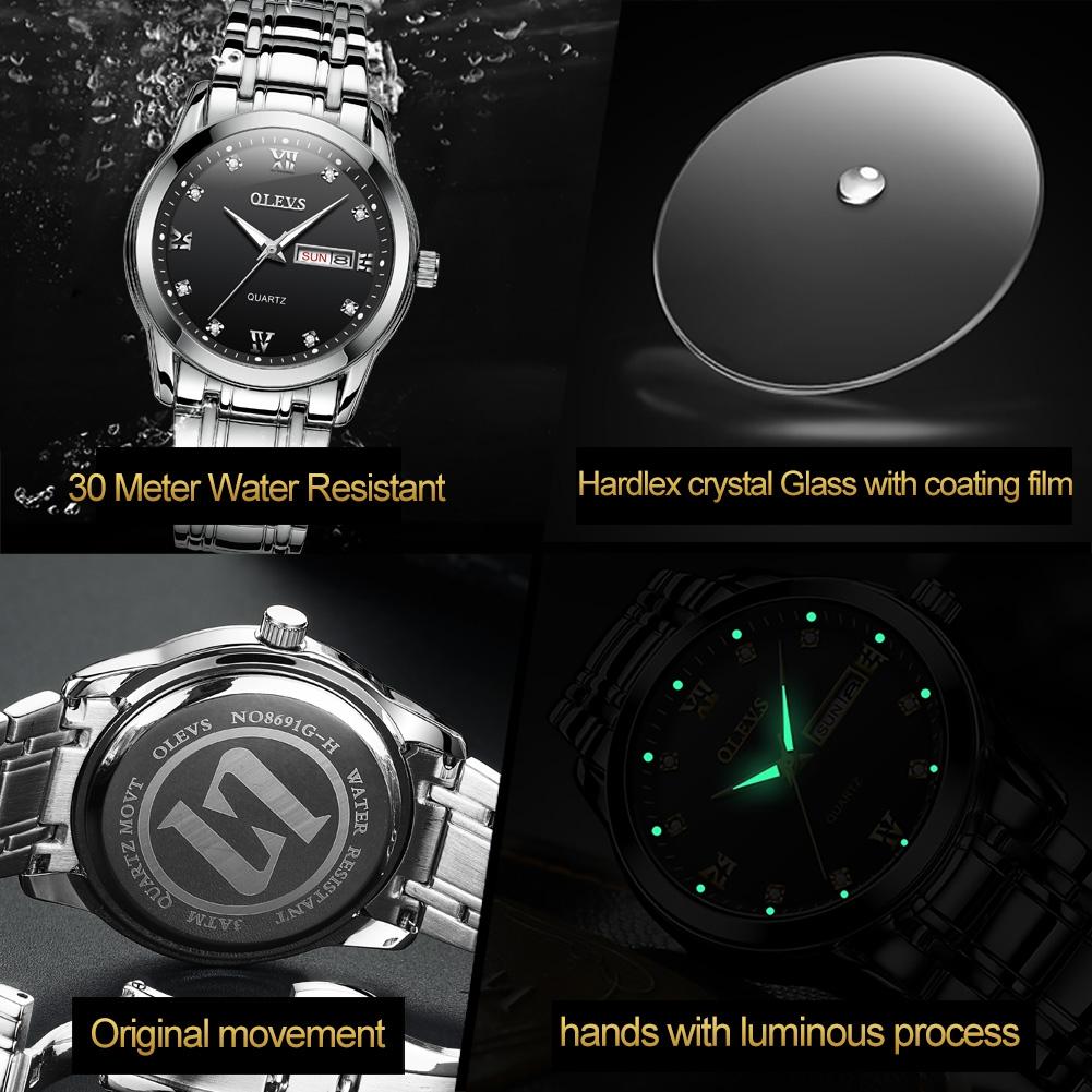 Waterproof Dual Calendar Quartz Watch for Men with Luminous Design - Black 5
