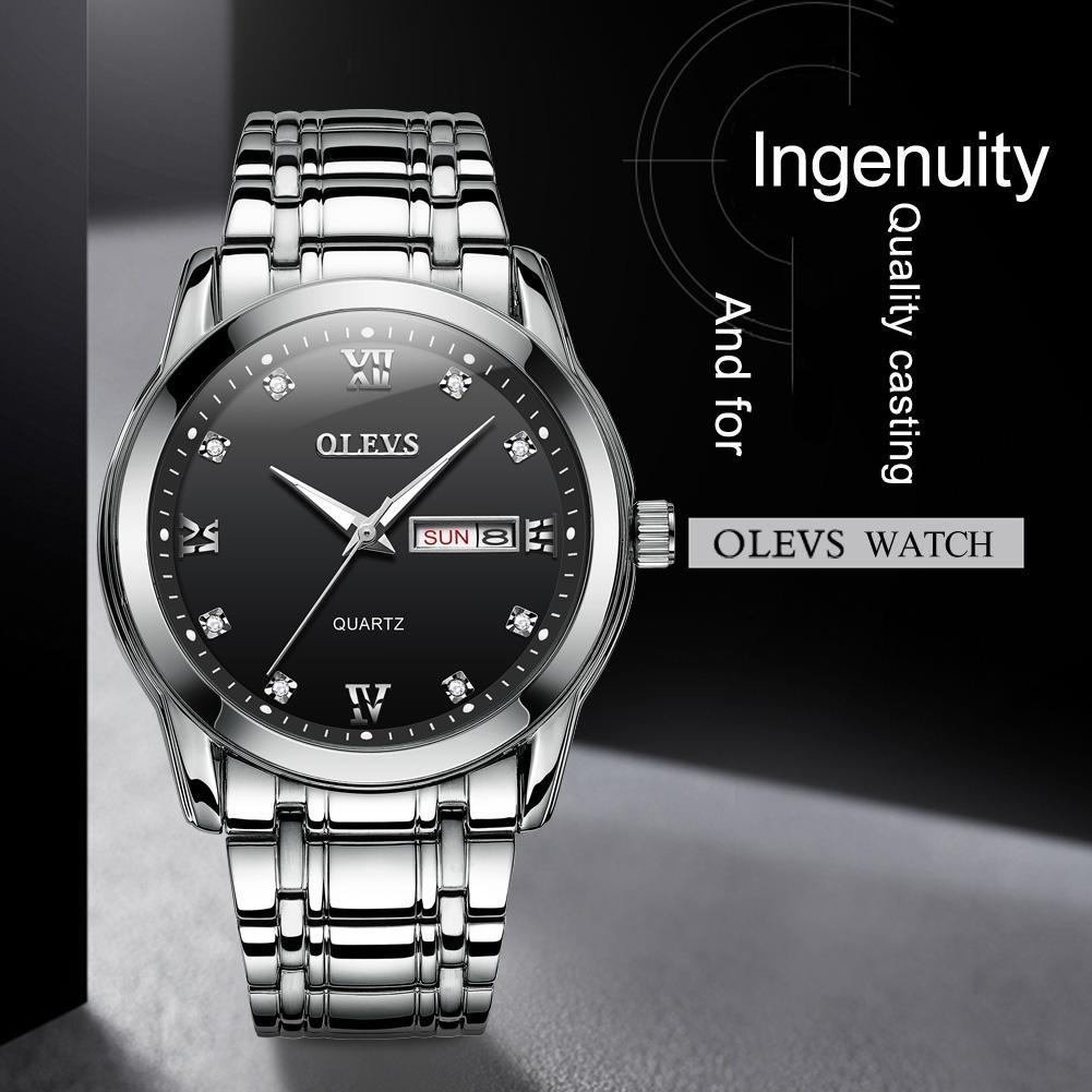 Waterproof Dual Calendar Quartz Watch for Men with Luminous Design - Black 8
