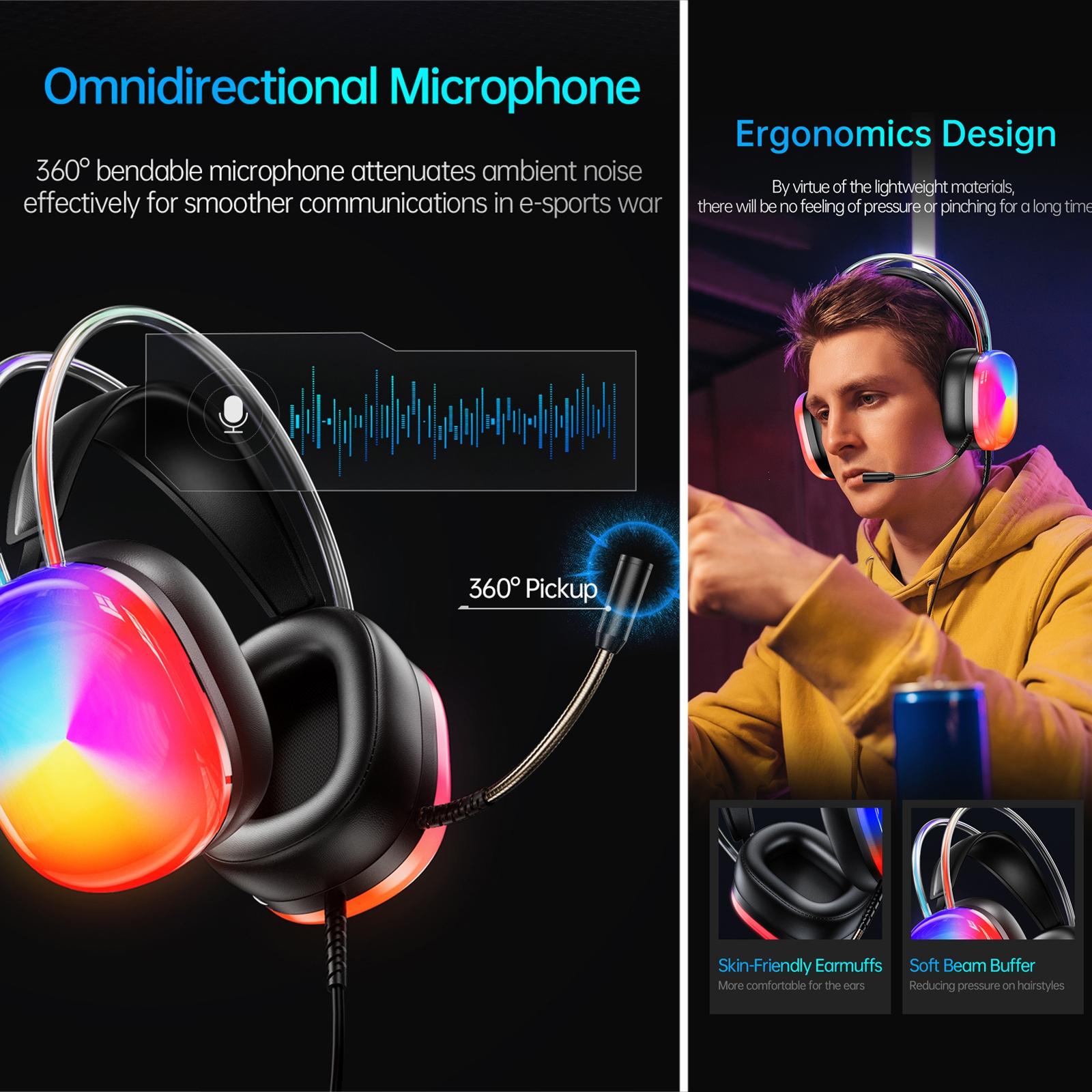 Pro Luminous Wired Headphones 2M Cable - Black 5